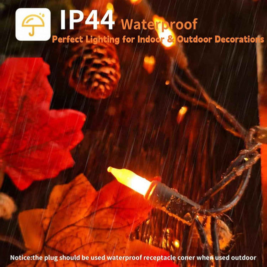 LumDecor Fall String Lights – Patio and Camping String Lights with Brown Wire, 21 ft Connectable Orange Halloween Lights for Outdoor Yard
