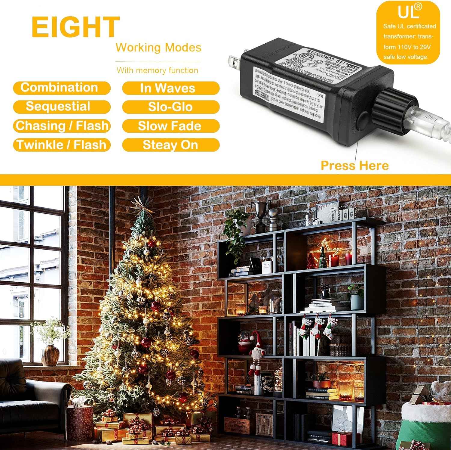 Decute 300LED UL Certified String Lights – Flameless Warm White Bedroom Lighting, 29V Low Voltage Safe for Kids and Pets
