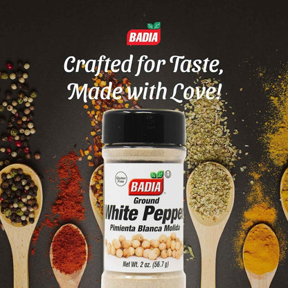 Badia Ground White Pepper, 2 oz – Premium Spice for Refined Cream Sauces, Seafood and Poultry