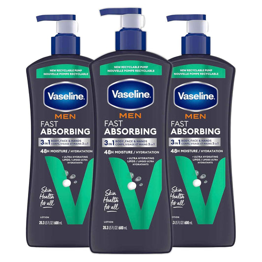 Vaseline Men's Body Lotion – Truck Cab and Work Vehicle Essential for Drivers with Cracked Skin, Non-Greasy Fast-Absorbing Formula
