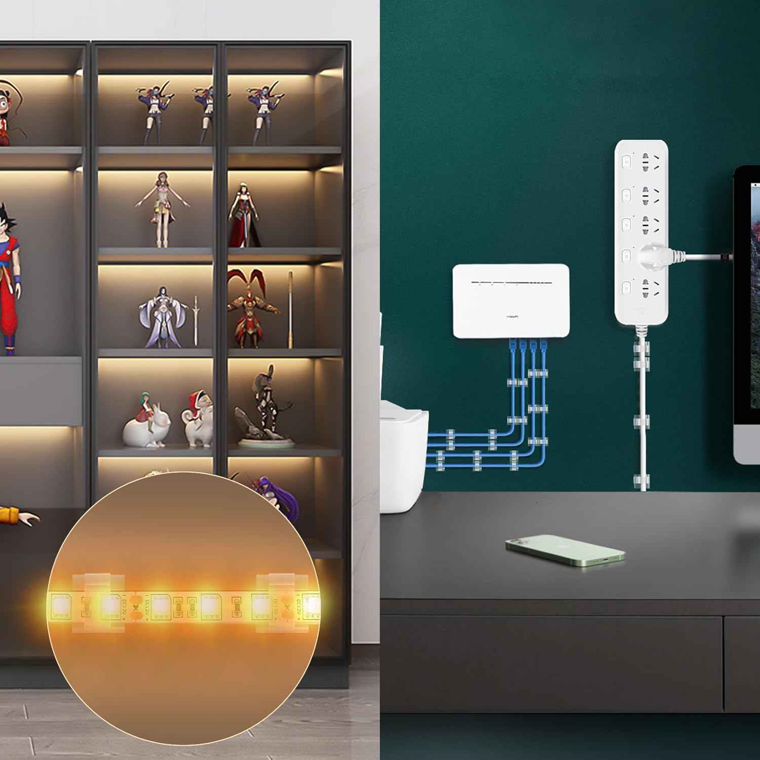 XHF No-Drill Adhesive Cable Clips for Child and Pet Safe Home, Tool-Free Cord Management Without Wall Damage