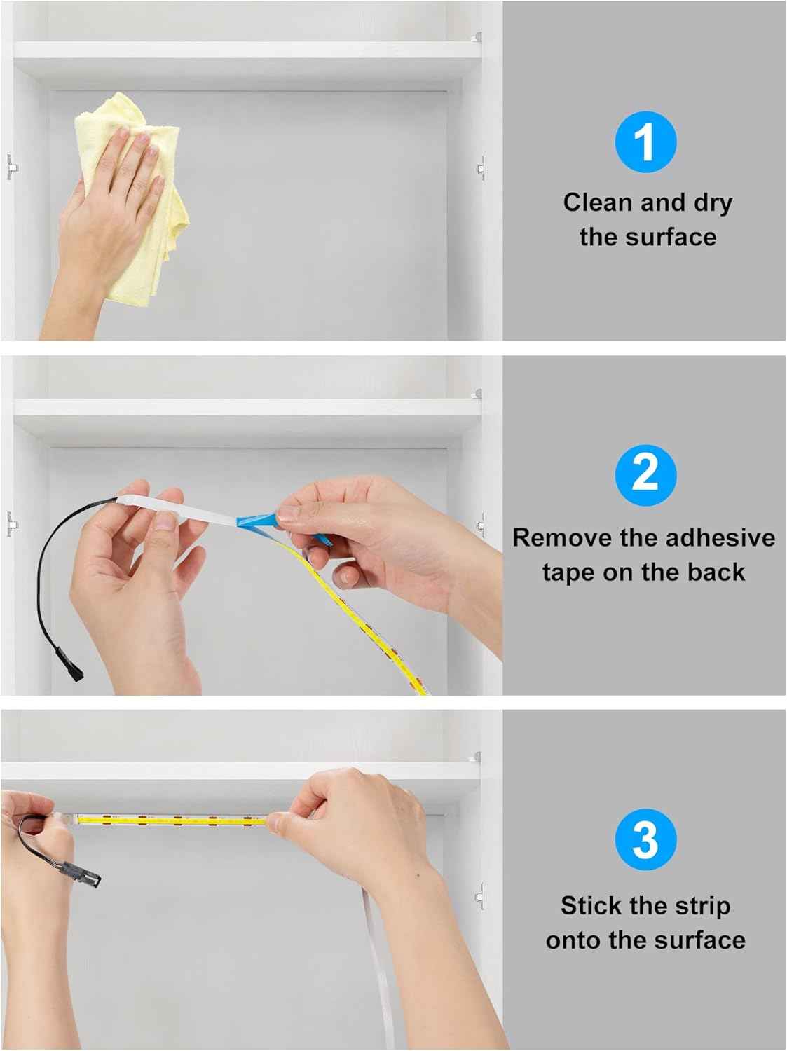 JUSJUBR Ultra-Slim LED Strip Lights for Clutter-Free Cabinets, Concealed Under-Cabinet Lighting in Clean Aluminum