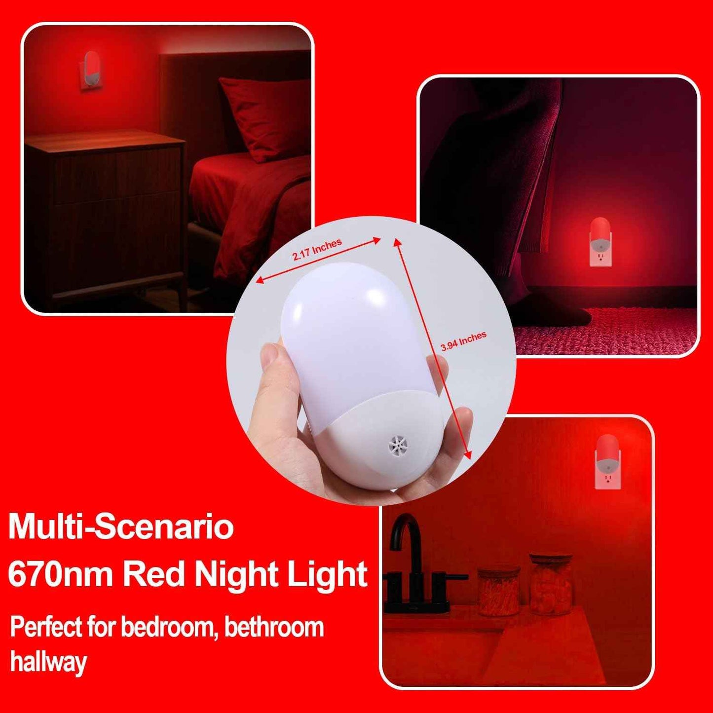 LumiRed Melatonin Safe Red Night Light for Bedroom and Meditation Room, Dusk to Dawn Auto Sensor