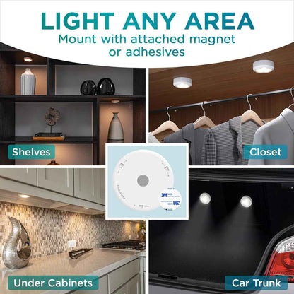 Brilliant Evolution Round LED Puck Lights – Stylish Cordless Fixtures for Floating Shelves and Vanity Counters, Pack of 2