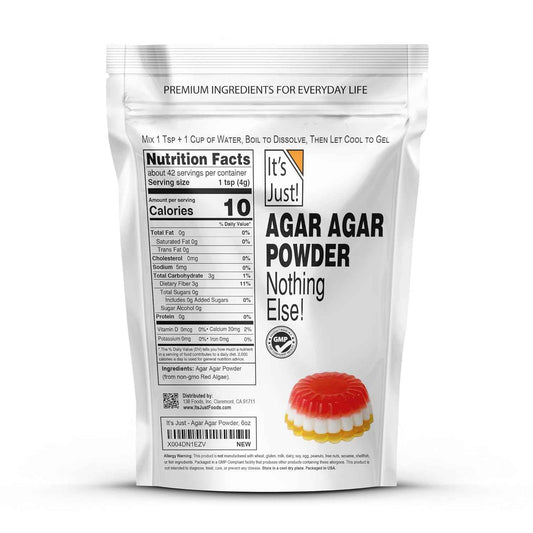 It's Just - Agar Agar Powder 6oz Single Ingredient Vegan Gelatin for Clutter Free Minimalist Pantry