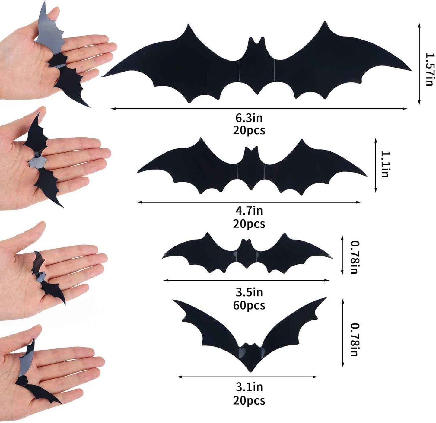 DIYASY Halloween Bat Wall Decals 120 Piece 4 Size Set Waterproof Reusable Home Decor for Moody Cozy Interiors