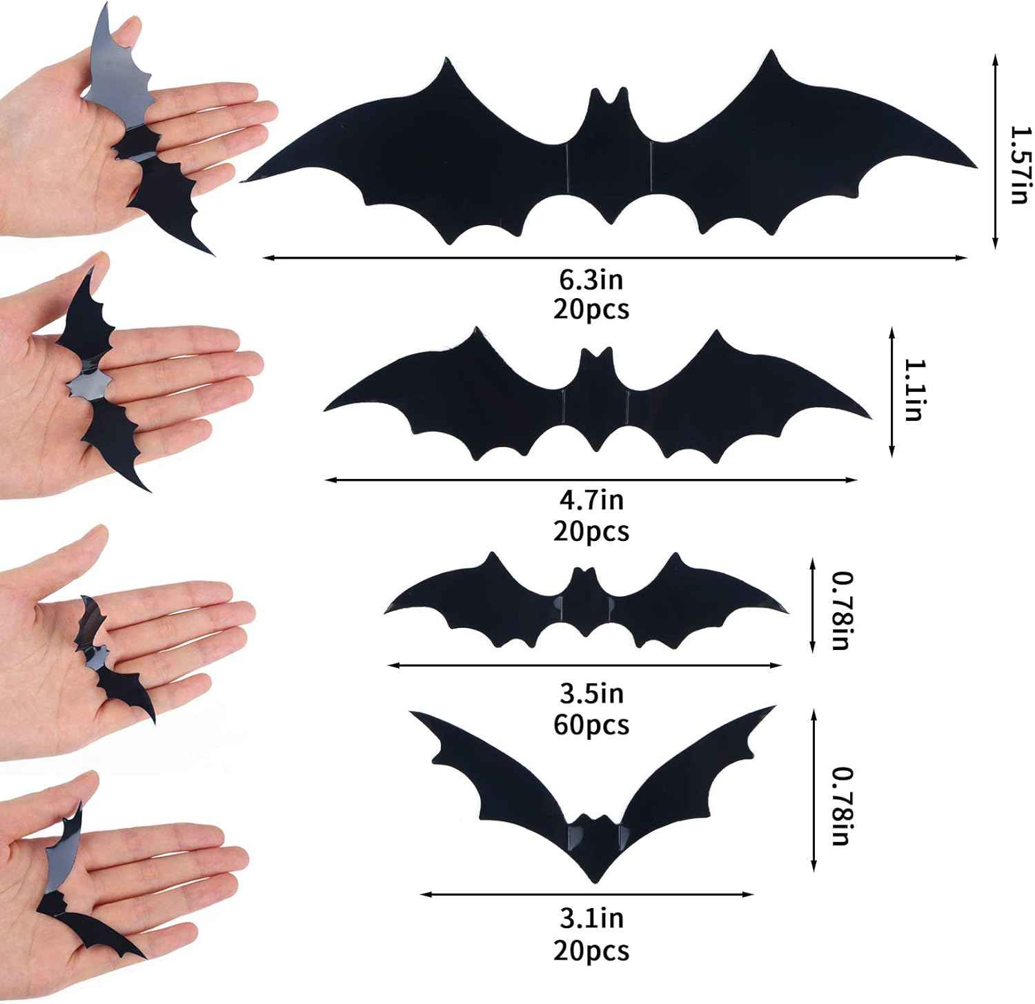 DIYASY Halloween Bat Wall Decals 120 Piece 4 Size Set Waterproof Reusable Home Decor for Moody Cozy Interiors
