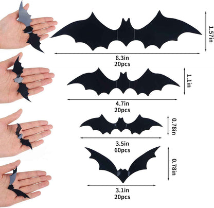 DIYASY Halloween Bat Wall Decals 120 Piece 4 Size Set Waterproof Reusable Home Decor for Moody Cozy Interiors