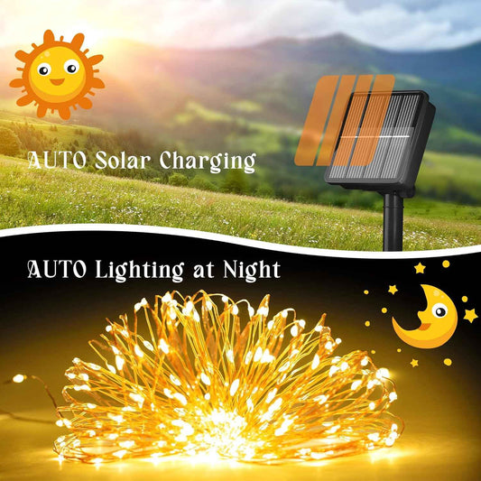 LUMENAIR Solar Fairy Lights – Waterproof 200 LED String Lights for Pergola Garden and Outdoor Dining Setup