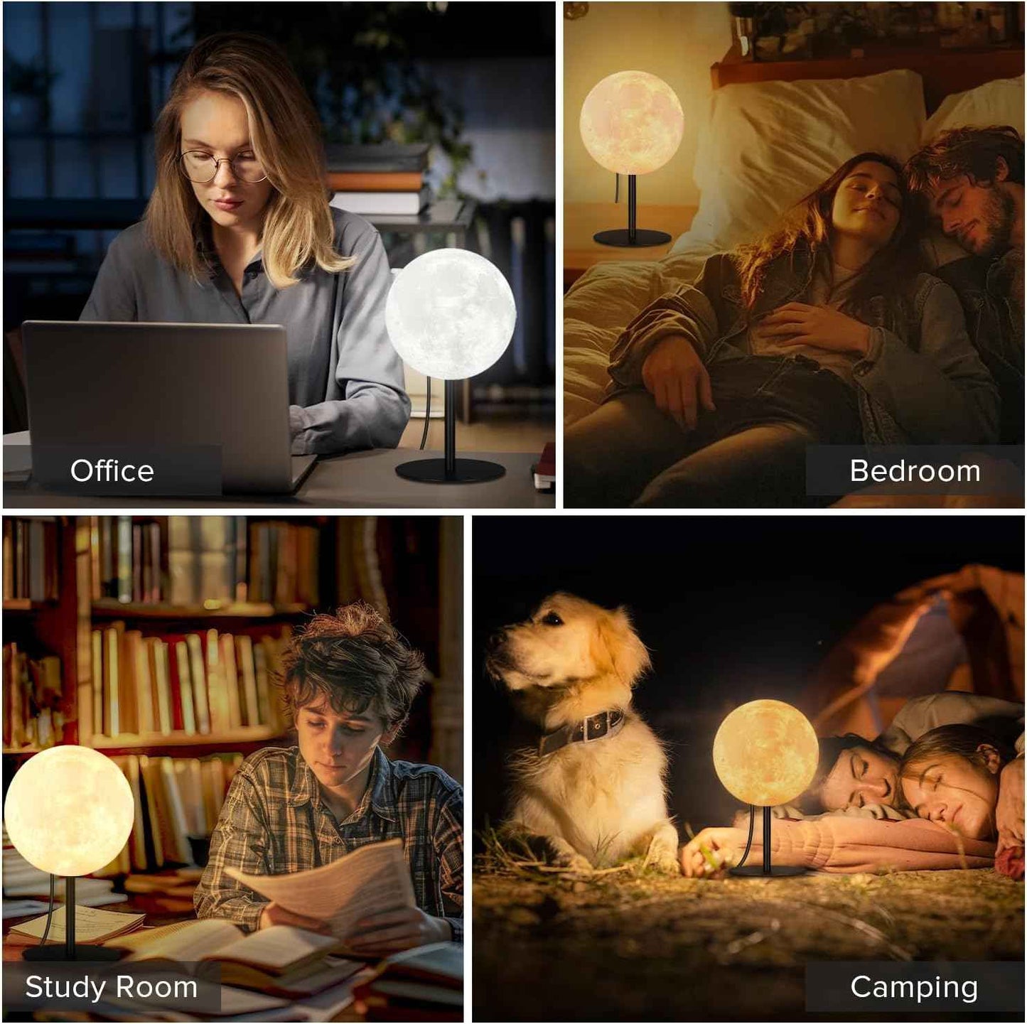 Ehobroc Moon Lamp – Modern Bedroom Decor Accent, Textured Lunar Table Lamp with Metal Base