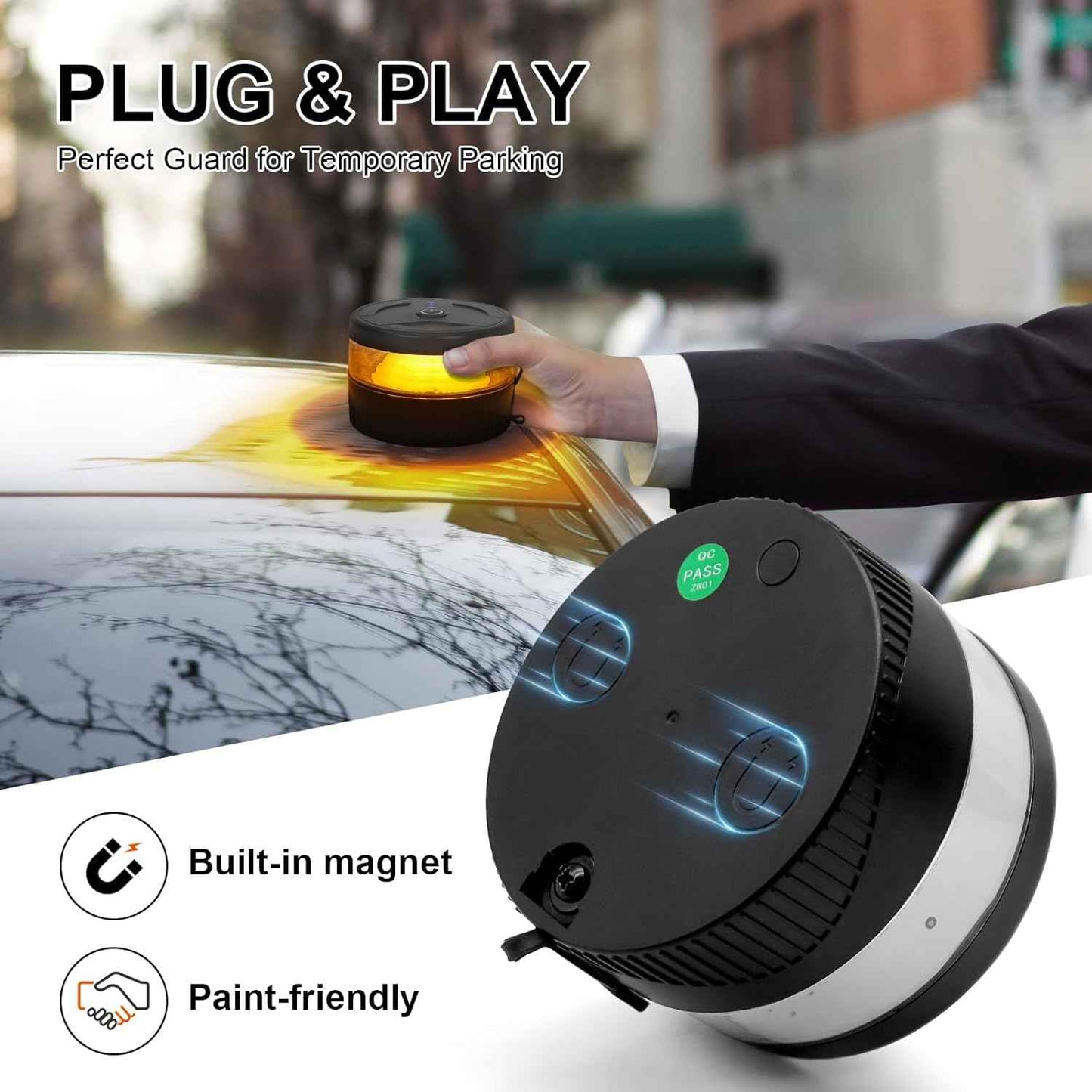 Magnetic Wireless Beacon Light, USB-C Rechargeable Safety Beacon Gift for Truck Drivers and Fleet Owners, IP67 Portable Strobe