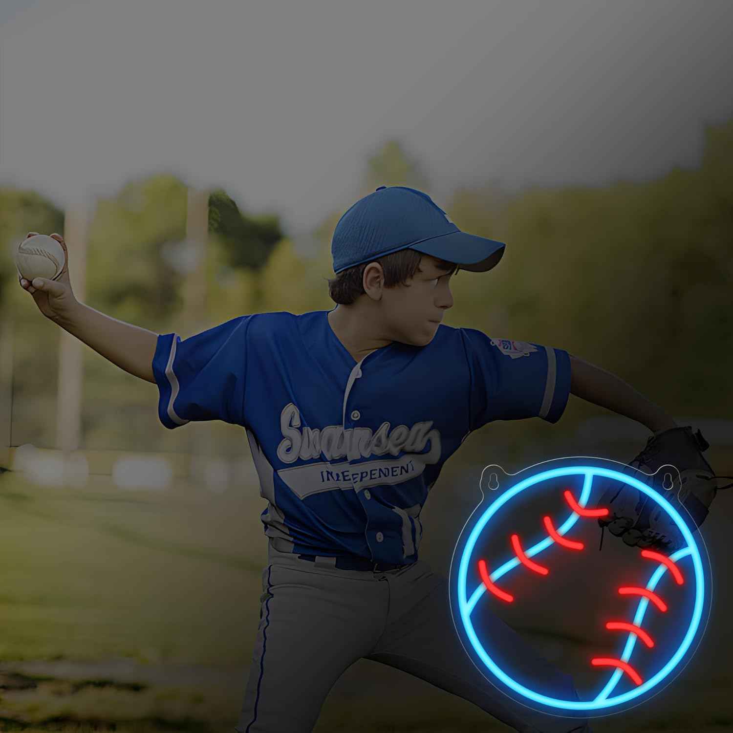 Baseball Neon Sign - Child Friendly Sports Night Light for Boys Room, Dimmable LED Wall Decor No Glass No Flame, USB Powered Bedroom Light