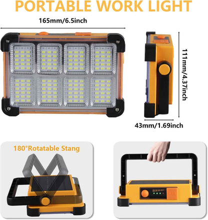 LUMENHUB Portable LED Work Light – Backyard & Campsite Floodlight, 144 LED Solar Powered