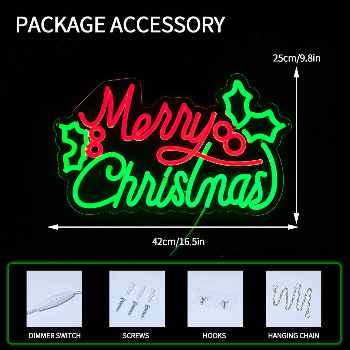BriteLit Merry Christmas Neon Sign – Flameless Low Heat LED Wall Light, Safe Alternative to Candles for Home and Bedroom Decor