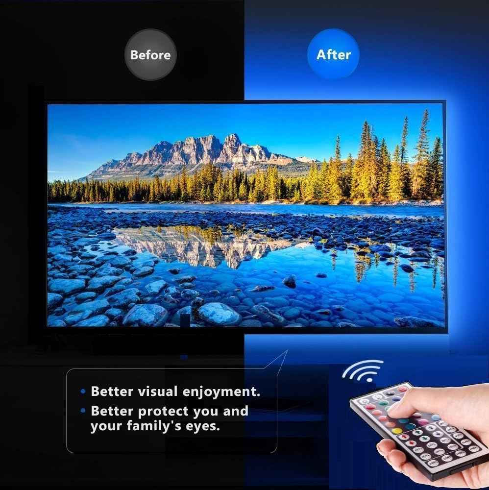 HOUHUI USB LED Strip Lights Kit for Living Room – 6.56ft RGB Backlight Strips for Cozy Bedroom and Home Theater Ambiance