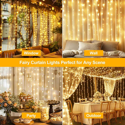 Luminos Glow Fairy Curtain Lights – Cozy Bedroom Window Decor with Warm White Glow