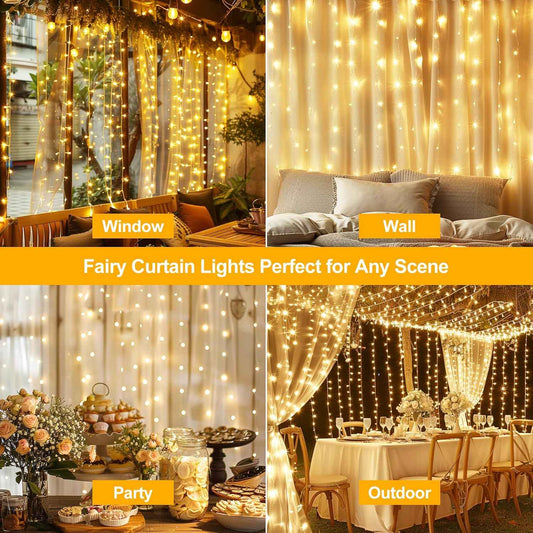 Luminos Glow Fairy Curtain Lights – Cozy Bedroom Window Decor with Warm White Glow