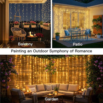 suddus Outdoor Curtain Lights for Patio and Garden – IP44 Waterproof 200 LED String with USB Power Bank Compatibility
