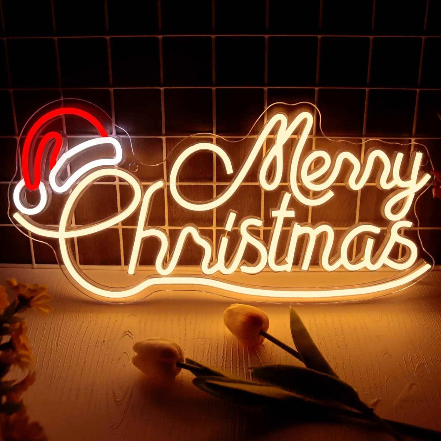 Allball Santa Hat Neon Light – Modern Bedroom Christmas Aesthetic, Dimmable Wall Art for Festive Home Ambiance