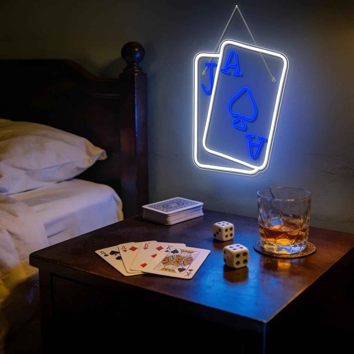 Gamerneon Playing Cards Neon Sign – Bedroom Wall Decor Accent for Teens and Adults, USB Plug-In LED Light Panel