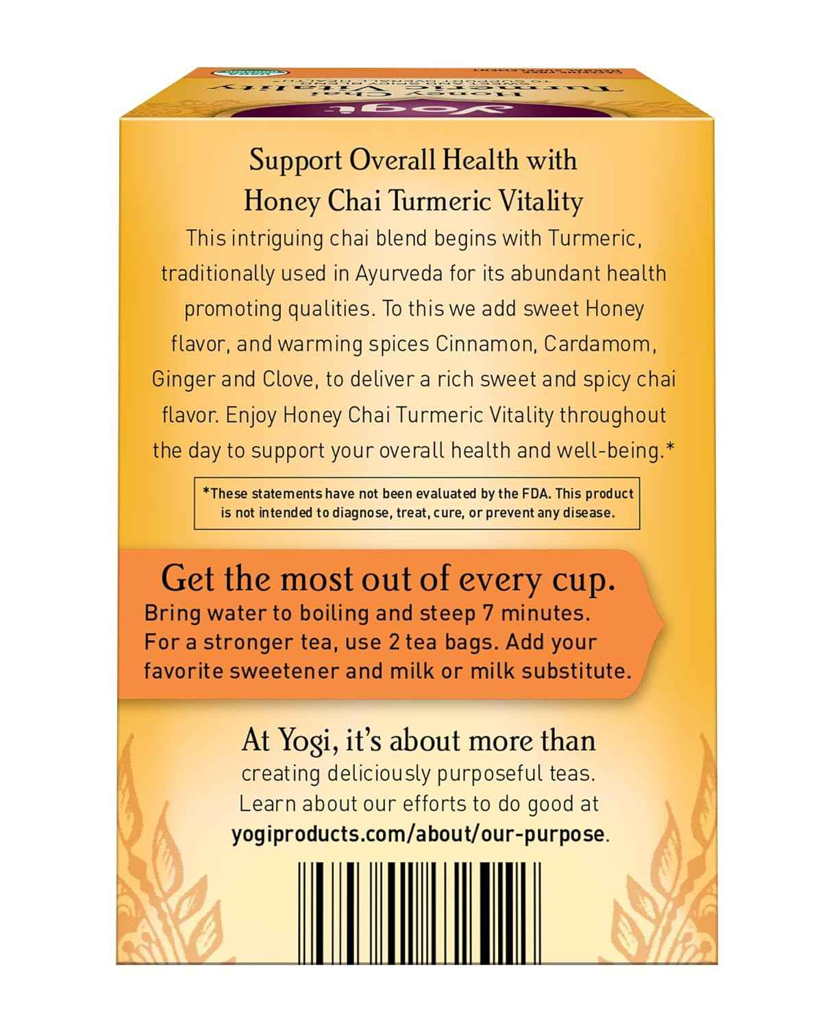Yogi Tea Honey Chai Turmeric Vitality – Ayurvedic Warm Spice Blend for Post-Yoga Grounding and Meditation Moments
