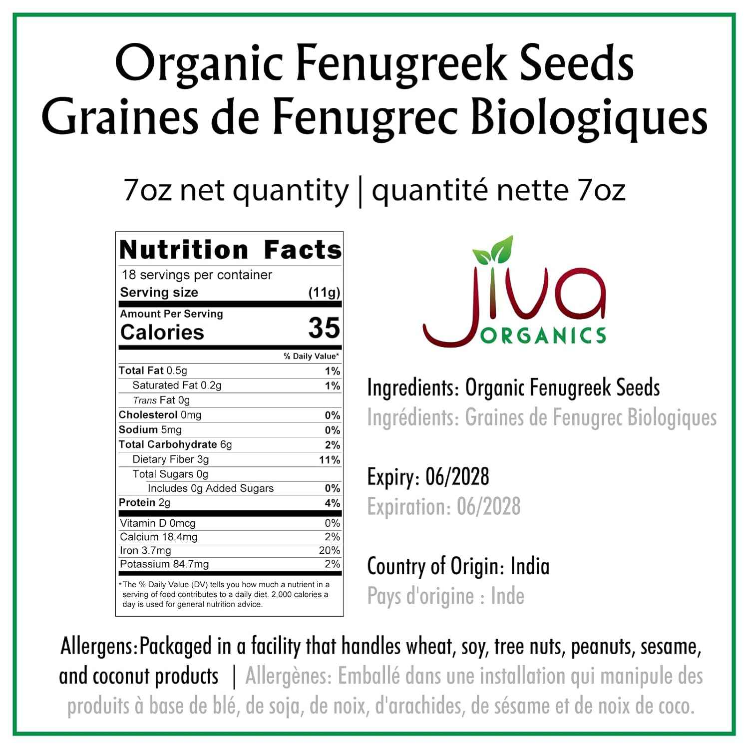 Jiva Organic Fenugreek Seeds 7 Ounce – Hormone-Balancing Methi Seeds for Nightly Wellness Rituals & Soothing Herbal Tonics