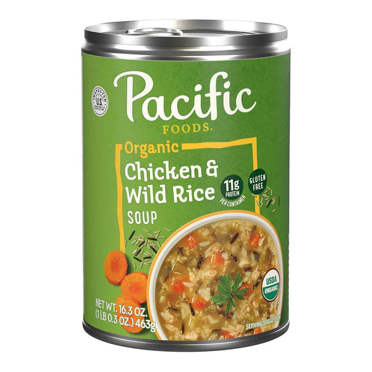 Pacific Foods Organic Chicken and Wild Rice Soup, 16.3 oz Can – Gluten-Free Family Dinner Base for Weeknight Tables