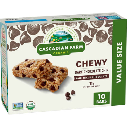 Cascadian Farm Organic Dark Chocolate Chip Granola Bars – Whole Grain Snack for Balanced Eating Habits, 12.3 oz Pack