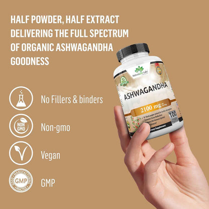 NaturaLife Labs Ashwagandha 2100 mg – Caffeine Alternative for Morning Focus and Sustained Workday Energy