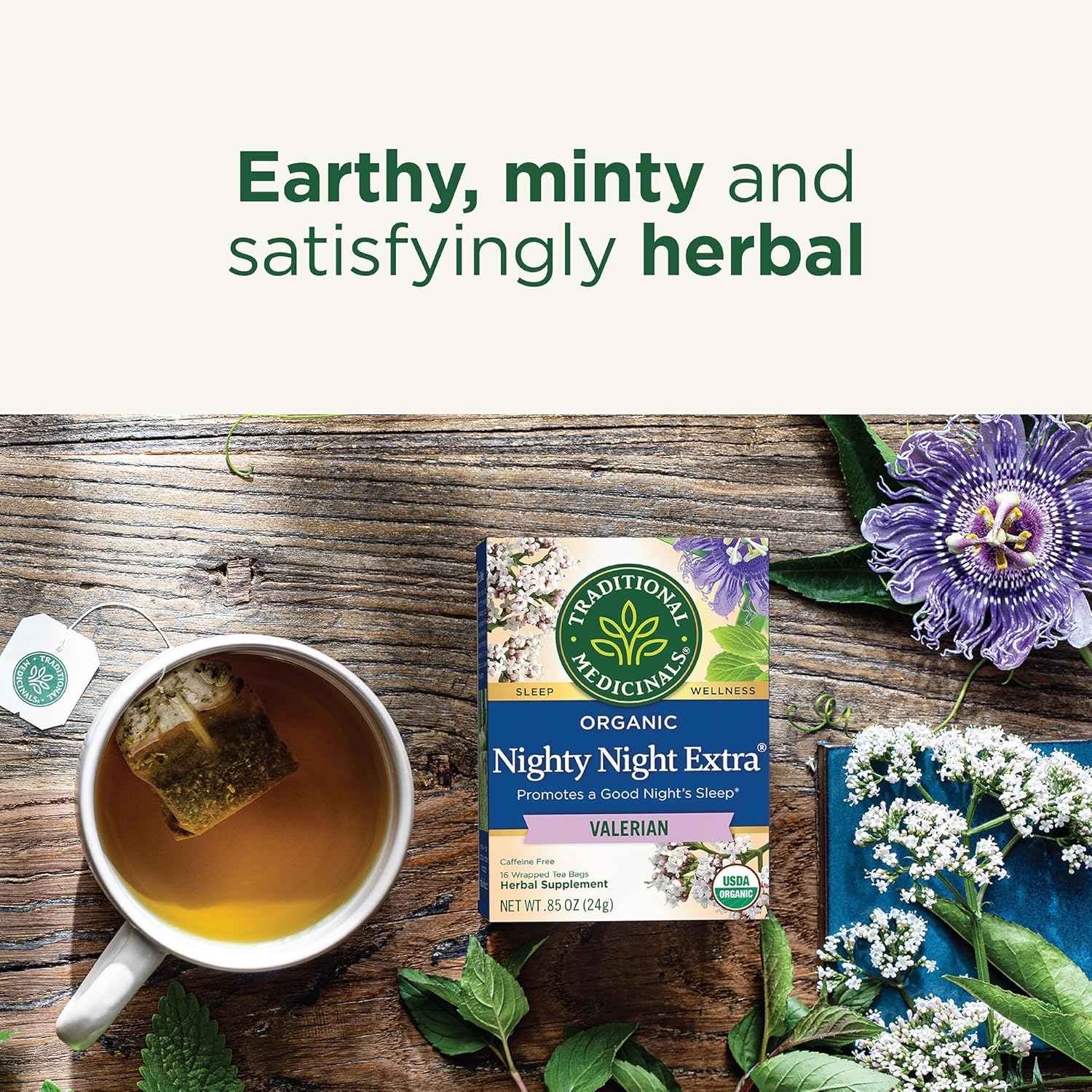 Traditional Medicinals Nighty Night Extra – Focus Recovery Tea for End-of-Workday Decompression, 16 Bags