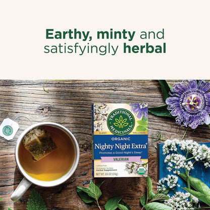 Traditional Medicinals Nighty Night Extra – Focus Recovery Tea for End-of-Workday Decompression, 16 Bags