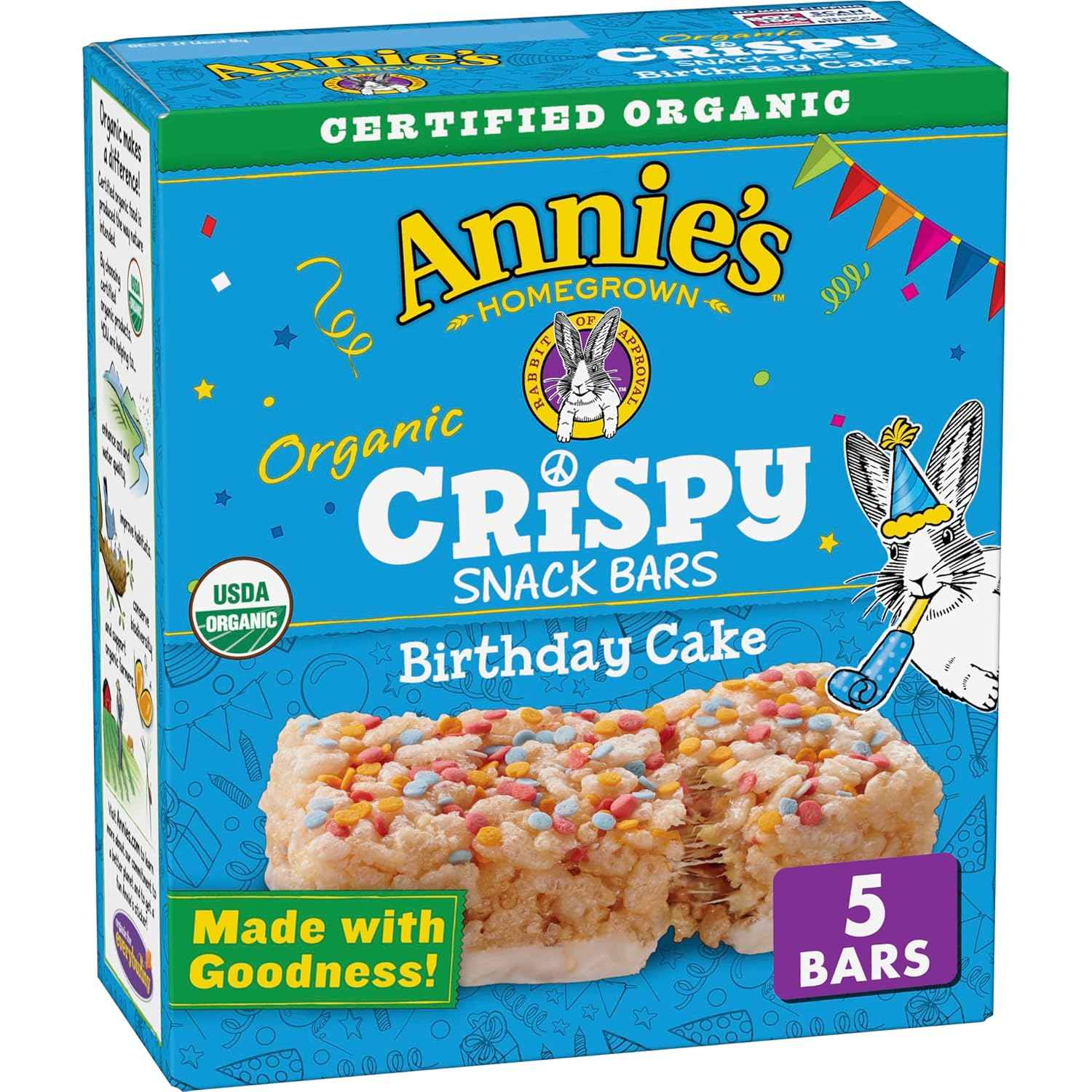 Annie's Organic Crispy Snack Bars – Grandparent Treat Gift Basket Addition for a Granddaughter's Visit, 5 ct