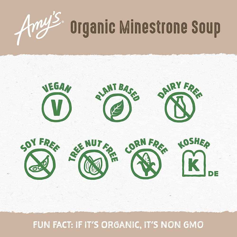Amy's Organic Light in Sodium Minestrone Soup – Quick Office Microwave Meal for the Workday Rush, 14.1 oz