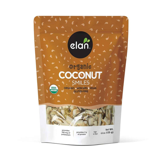 Elan Organic Coconut Smiles – Resealable Trail Snack for Hiking and Camping, Unsweetened Coconut Chips