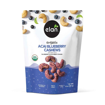 Elan Organic Acai Blueberry Cashews – Toddler Snack and Lunchbox Treat for Ages 2 and Up, 5.3 oz Allergen-Aware Family Bag
