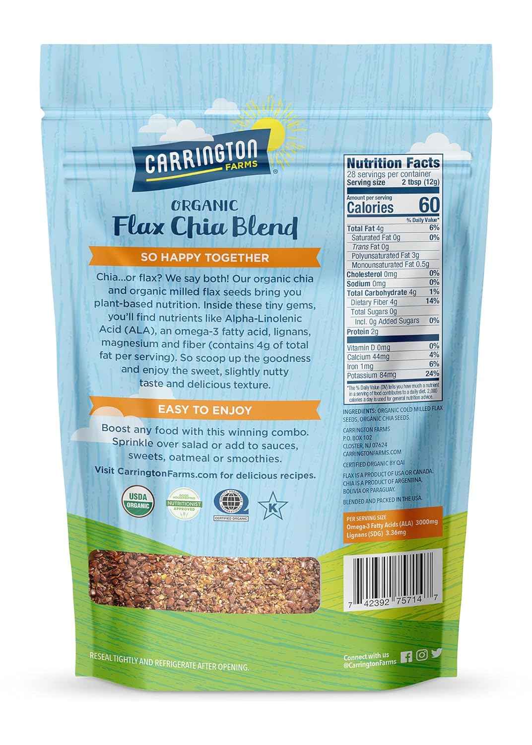 Carrington Farms Flax Chia Blend – Clean Eating Family Staple for Muffin Batter and Cereal Topping, USDA Organic