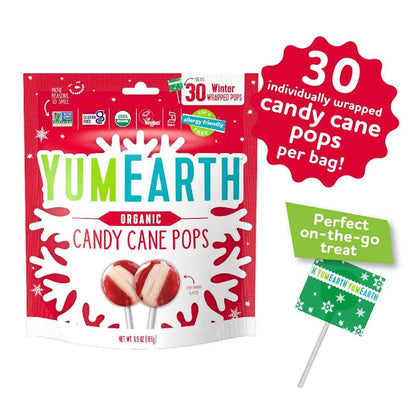 YumEarth Organic Candy Cane Lollipops - Thoughtful Housewarming Gift for Her, Allergy Friendly Holiday Candy, 30 Count Box