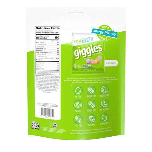 YumEarth Organic Giggles Chewy Candy – Safe Classroom Snack Free from Peanut Tree Nut Milk Egg and Soy, Organic Fruit Candy