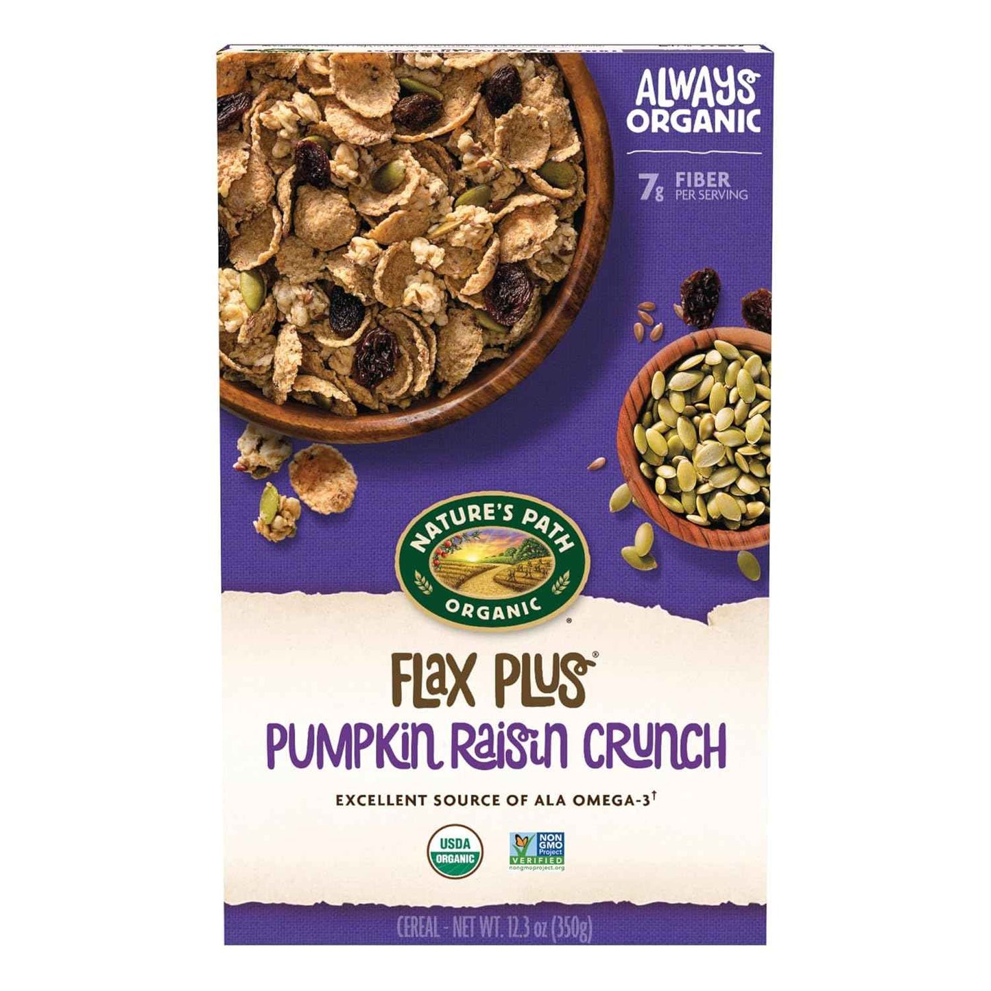 Nature's Path Organic Flax Plus Pumpkin Raisin Crunch Cereal – Simple Organic Cereal for Clutter Free Kitchens, Clean Ingredient Plant Based Bowl
