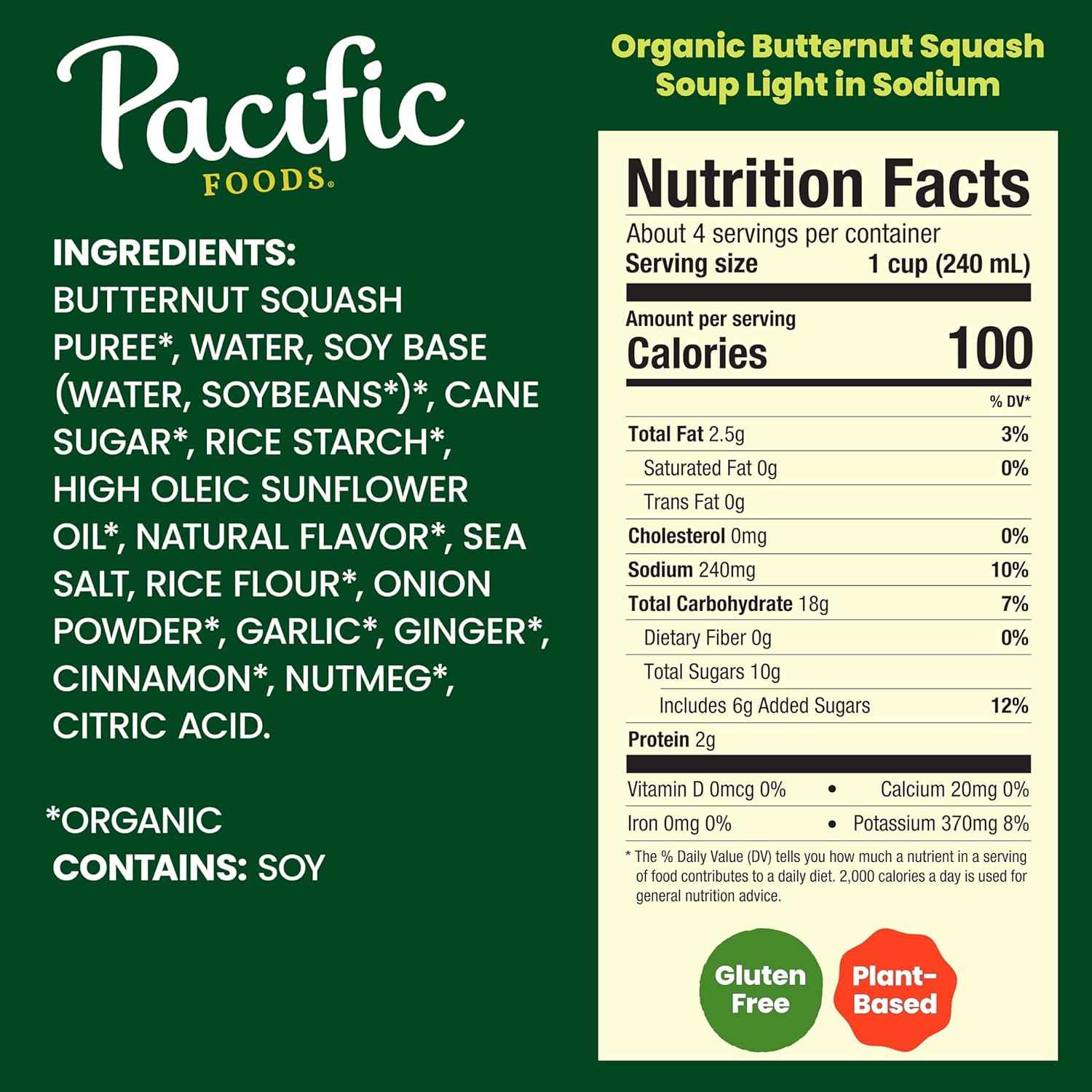 Pacific Foods Light in Sodium Organic Butternut Squash Soup – Clean-Label Pantry Staple, 32 oz Carton