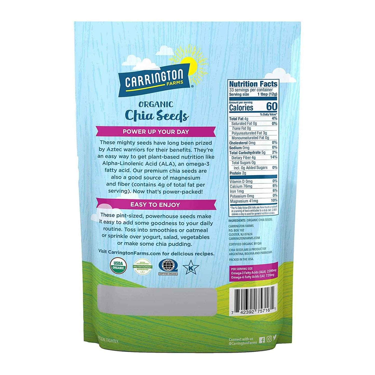 Carrington Farms Organic Chia Seeds – Safe, Allergen-Free Pantry Staple for Family Breakfast Tables