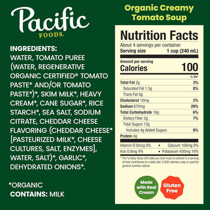 Pacific Foods Organic Creamy Tomato Soup, 32 oz Carton — One-Minute Microwave Lunch for Busy Work-from-Home Days