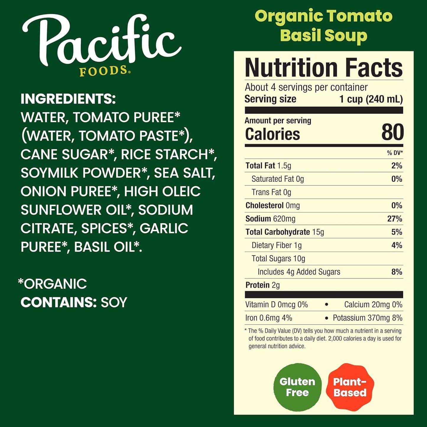 Pacific Foods Organic Tomato Basil Soup, 32 oz Carton – Family-Size Organic Soup for Kid-Friendly Weeknight Dinners, Vegan