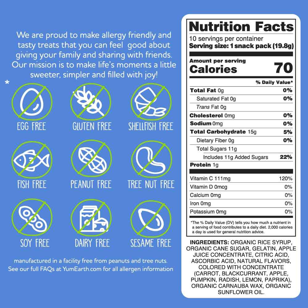 YumEarth Organic Gummy Bears – Halloween Non Candy Treat, Allergy Safe Trick or Treat Snack Packs