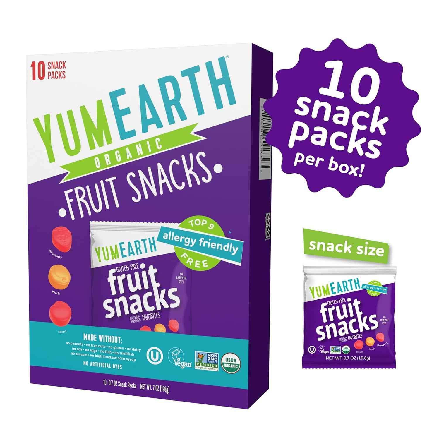 YumEarth Organic Fruit Snacks - Heat Resistant Travel Snack for Road Trips and Car Rides, 10 Pack of 0.7 oz Bags