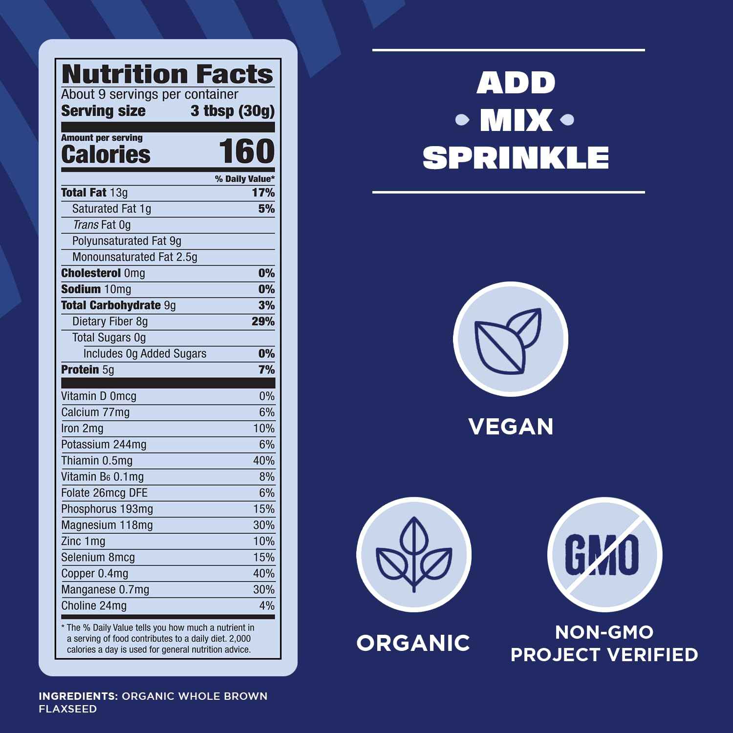Manitoba Harvest Whole Organic Flaxseed Single Ingredient Pantry Staple for Clean Kitchens, 10 oz