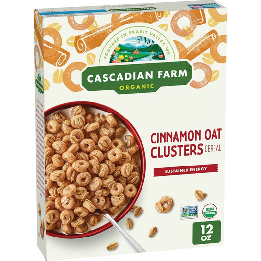 Cascadian Farm Organic Cinnamon Oat Clusters – High-Fiber Breakfast Cereal for Focused Workdays