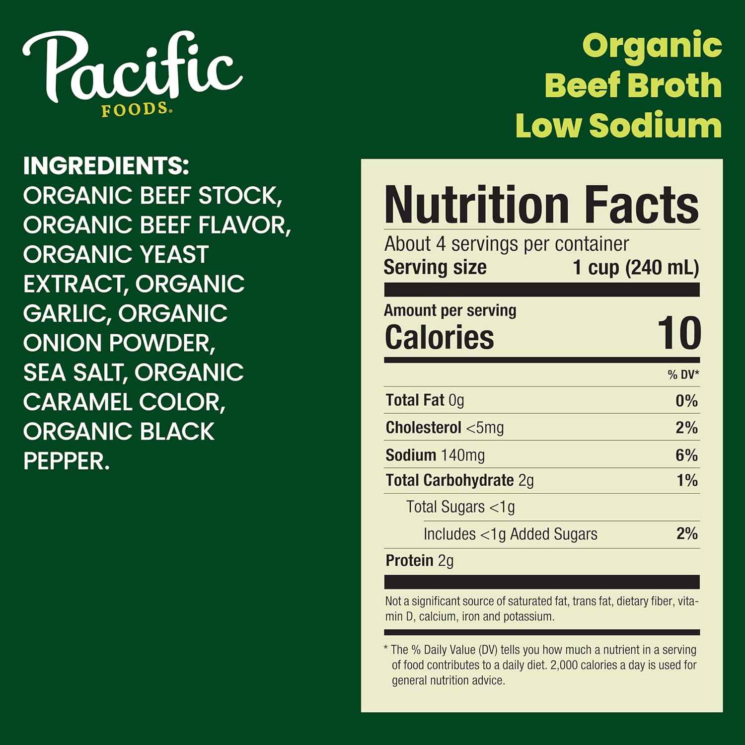 Pacific Foods Low Sodium Organic Beef Broth, Simple Four-Ingredient Pantry Staple for Clean Kitchens