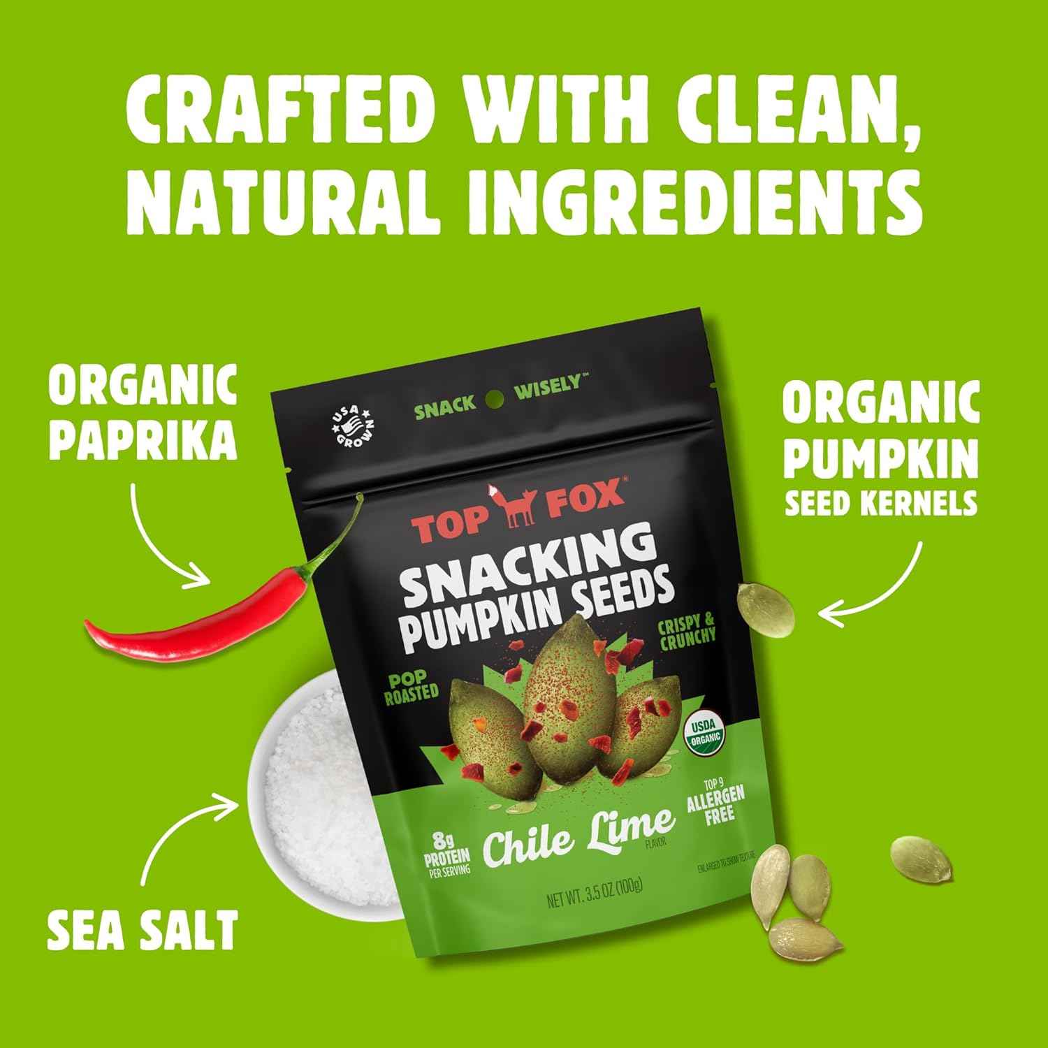 Top Fox Snacks Chile Lime Pumpkin Seeds 2 Pack - Healthy Gourmet Gift Basket Addition for Health Conscious Friends
