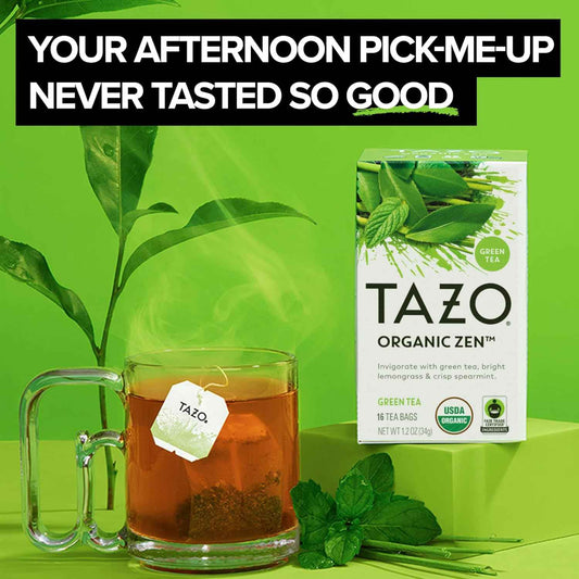 TAZO Organic Zen Green Tea Bags – Steady Low-Caffeine Replacement for Second-Cup Office Slump